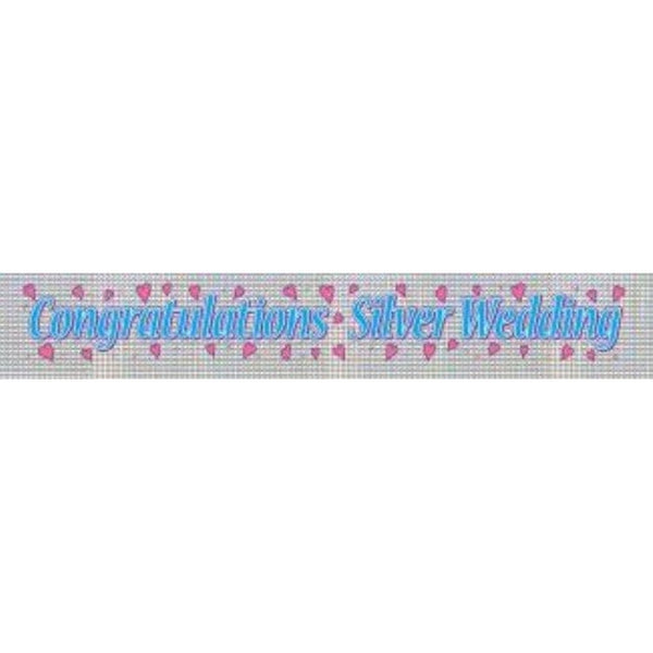 Silver - Front - Floso Plastic Holographic Silver (25th) Wedding Anniversary Banner