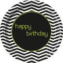 Black-White-Green - Front - Floso Designer Happy Birthday Party Plates (Pack of 8)