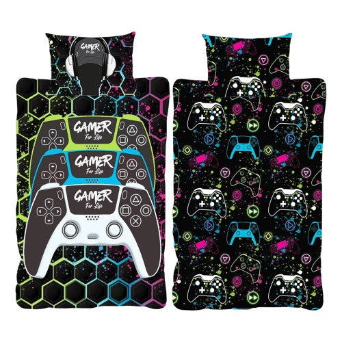 Front - Floso Gamer For Life Graffiti Reversible Duvet Set