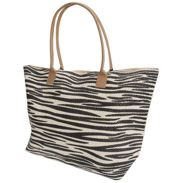 Zebra - Front - FLOSO Womens-Ladies Animal Print Woven Summer Handbag