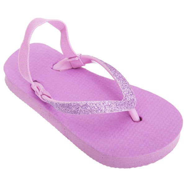 Purple - Front - FLOSO Childrens Girls Plain Toe Post Flip Flops With Glitter Strap