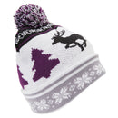 White-Purple - Back - FLOSO Mens Knitted Christmas Fairisle Pattern Winter Bobble Hat
