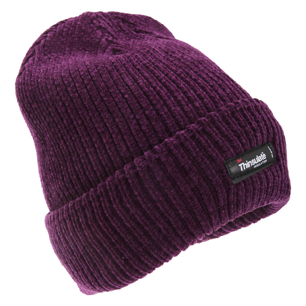 Purple - Front - FLOSO Womens-Ladies Thinsulate Thermal Chenille Winter Hat