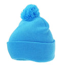Blue - Back - FLOSO Childrens-Kids Knitted Hi Vis Winter Bobble Hat