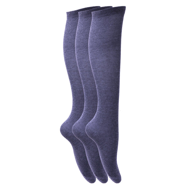 Navy - Front - Floso Girls Long Cotton Socks (3 Pairs)