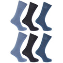 Shades of Blue - Front - FLOSO Mens Plain 100% Cotton Socks (Pack Of 6)