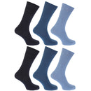Shades of Blue - Front - FLOSO Mens Ribbed 100% Cotton Socks (Pack Of 6)