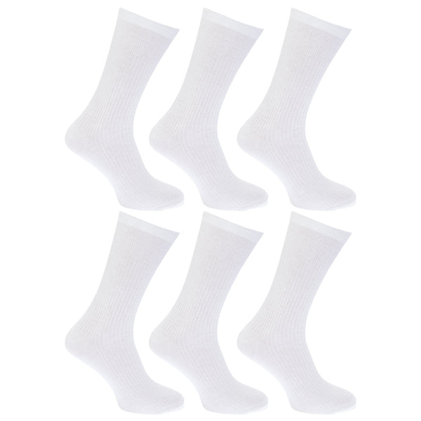 White - Front - FLOSO Mens Ribbed Non Elastic Top 100% Cotton Socks (Pack Of 6)