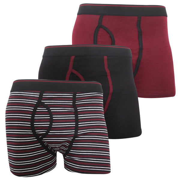 Red - Front - FLOSO Mens Cotton Mix Key Hole Trunks Underwear (Pack Of 3)