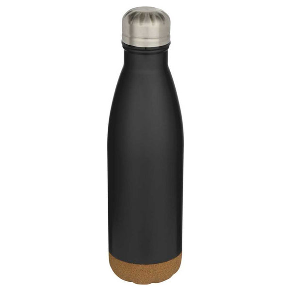Solid Black - Front - Floso Cove Cork Double Wall 500ml Insulated Water Bottle