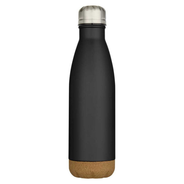 Solid Black - Back - Floso Cove Cork Double Wall 500ml Insulated Water Bottle