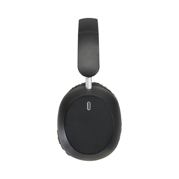 Solid Black - Side - Floso Hoggar Foldable Recycled Plastic Over Ear Headphones