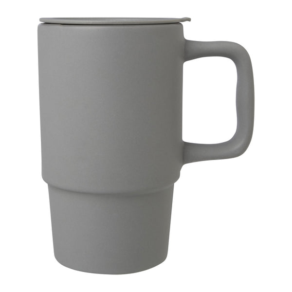 Grey - Side - Floso Carter Ceramic 450ml Travel Mug