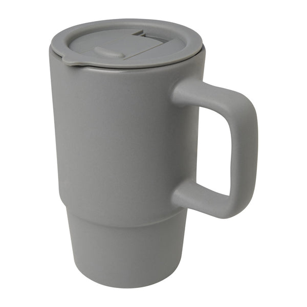 Grey - Front - Floso Carter Ceramic 450ml Travel Mug