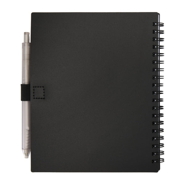Solid Black - Back - Floso Niove Soft Cover Recycled Plastic Notebook & Pen Set