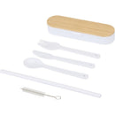 White - Front - Floso Bamboo Lid Plain Cutlery Set