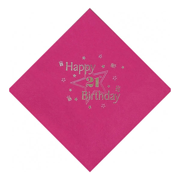 Pink - Front - Floso Paper 21st Birthday Napkins (Pack of 15)