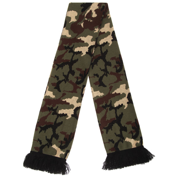 Dark Green - Front - FLOSO Unisex Camouflage Knitted Winter Scarf With Fringe