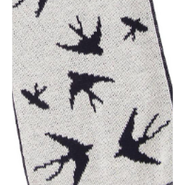 Navy-White - Back - FLOSO Womens-Ladies Swallow Pattern Knitted Winter Scarf With Fringe