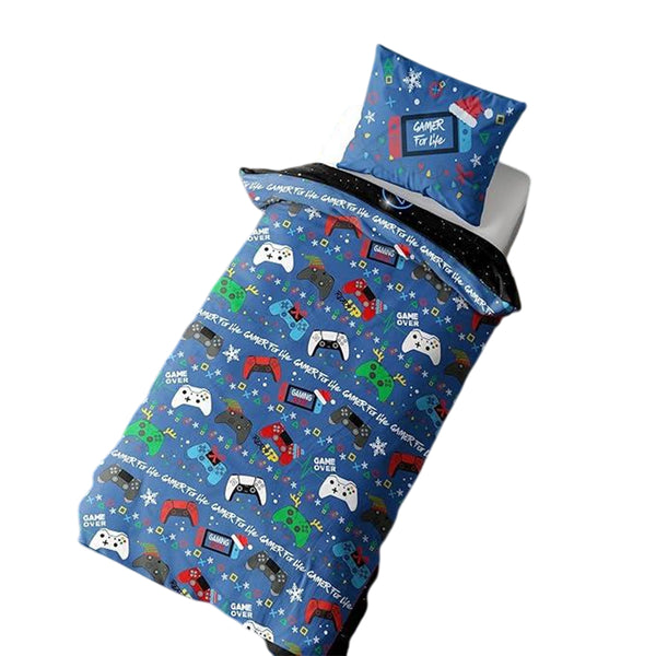 Multicoloured - Back - Floso Gamer For Life Christmas Reversible Duvet Set