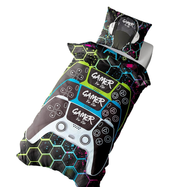 Multicoloured - Back - Floso Gamer For Life Graffiti Reversible Duvet Set