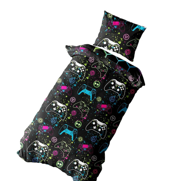 Multicoloured - Side - Floso Gamer For Life Graffiti Reversible Duvet Set