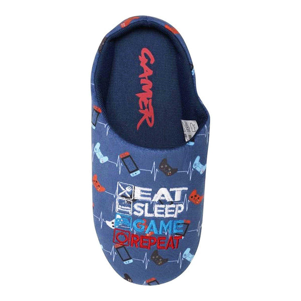 Blue - Front - Floso Mens Gamer Game Controller Mule Slippers