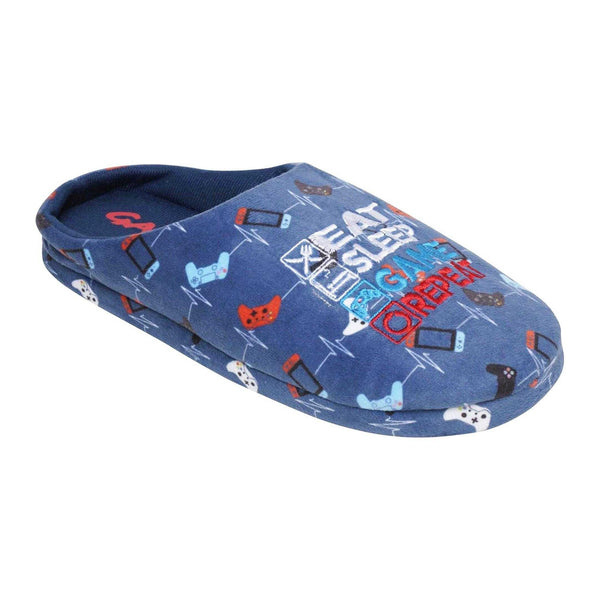 Blue - Back - Floso Mens Gamer Game Controller Mule Slippers