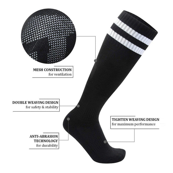 White-Blue - Back - Floso Mens Striped Knee Length Football Socks (Pack of 3)