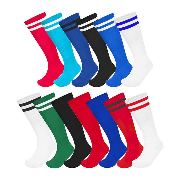 Sky Blue-White - Front - Floso Mens Striped Knee Length Football Socks (Pack of 3)