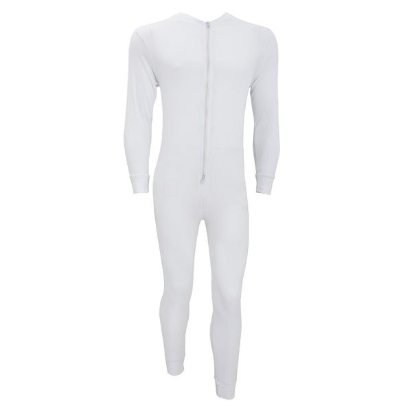White - Front - FLOSO Mens Thermal Underwear All In One Union Suit With Rear Flap (Standard Range)