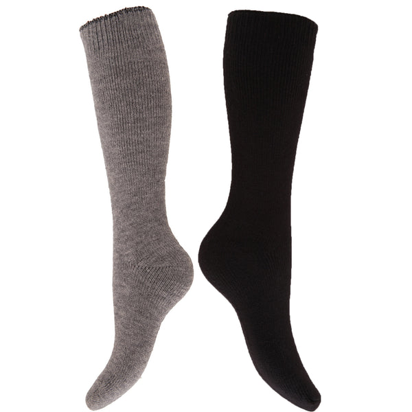 Grey-Black - Back - Floso Womens-Ladies Thermal Winter Wellington-Welly Boot Socks (2 Pairs)