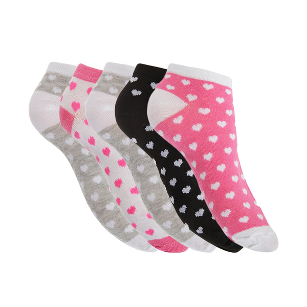 Hearts - Back - Floso Womens-Ladies Trainer Socks (Pack Of 5)