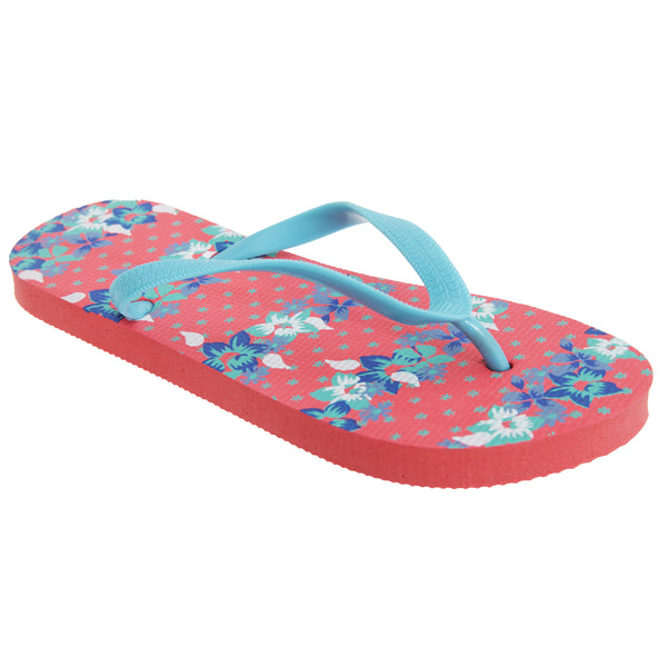 Coral - Front - FLOSO Womens-Ladies Floral Patterned Toe Post Flip Flops