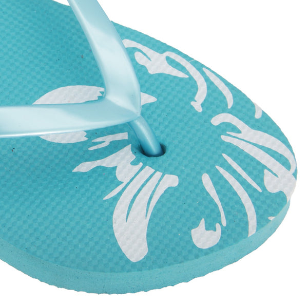 Blue - Back - FLOSO Womens-Ladies Hawaiian Flower Design Toe Post Flip Flops