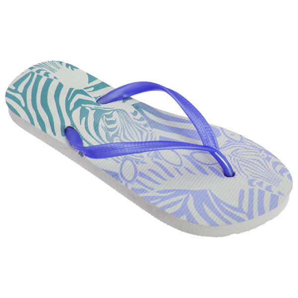 White-Blue - Front - FLOSO Womens-Ladies Zebra Pattern Toe Post Flip Flops