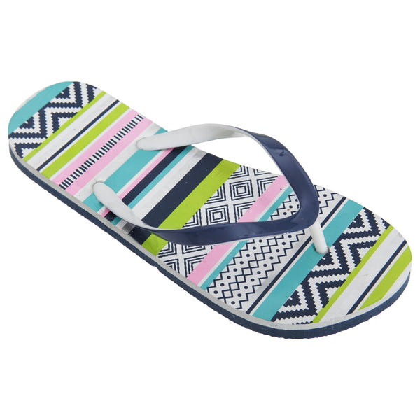 Green-Pink-Blue - Front - FLOSO Womens-Ladies Aztec Pattern Toe Post Flip Flops