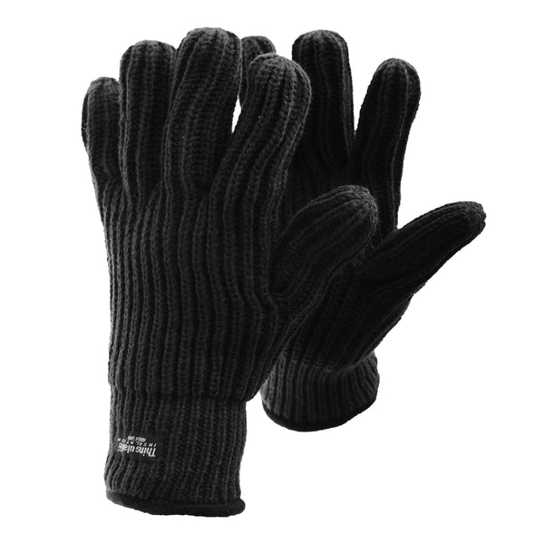 Black - Front - FLOSO Mens Ribbed Chunky Thinsulate Winter Thermal Gloves (3M 40g)
