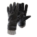 Black - Front - FLOSO Mens Sheepskin Leather Gloves With Knit Trim