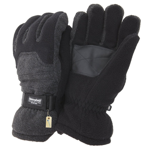 Black - Front - FLOSO Mens Heavy Ski Thinsulate Thermal Fleece Gloves With Palm Grip (3M 40g)