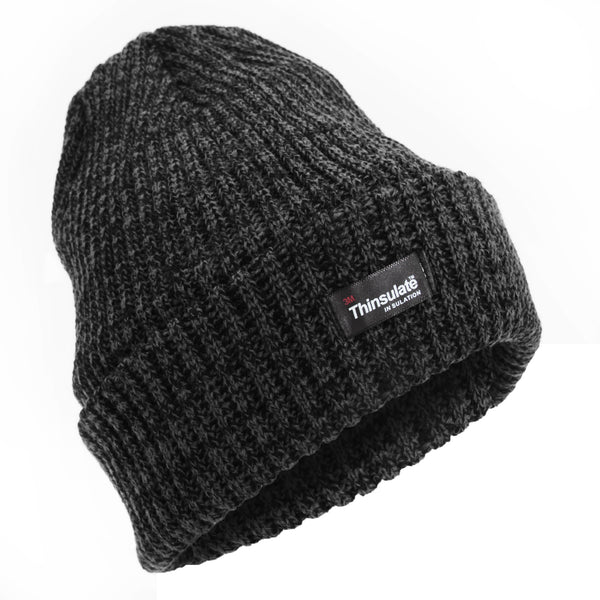 Dark Grey - Front - FLOSO Mens Knitted Thermal Thinsulate Winter Melange Hat (3M 40g)