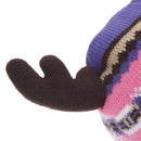 Pink-Purple - Side - FLOSO Childrens-Kids Fairisle Moose Winter Beanie Hat With Antlers