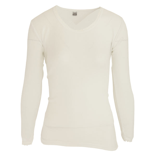 White - Front - Floso Womens-Ladies Thermal Brushed Long Sleeved T-Shirt