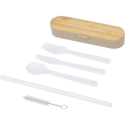 Front - Floso Bamboo Lid Plain Cutlery Set