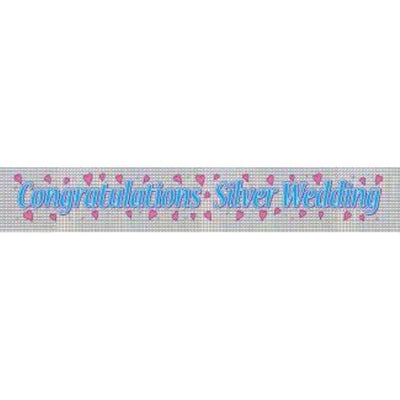 Front - Floso Plastic Holographic Silver (25th) Wedding Anniversary Banner