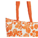 White-Coral - Back - FLOSO Womens-Ladies Floral Leaf Pattern Straw Woven Summer Handbag
