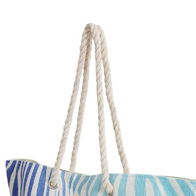 White-Blue - Back - FLOSO Womens-Ladies Zebra Stripe Patterned Straw Woven Summer Handbag