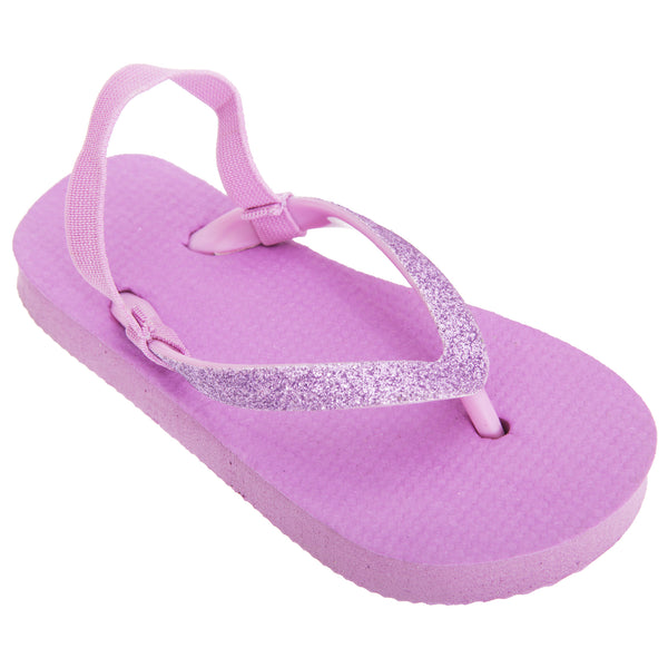 Purple - Front - FLOSO Childrens Girls Plain Toe Post Flip Flops With Glitter Strap