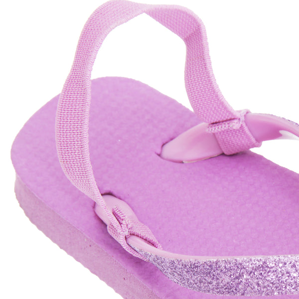 Purple - Back - FLOSO Childrens Girls Plain Toe Post Flip Flops With Glitter Strap
