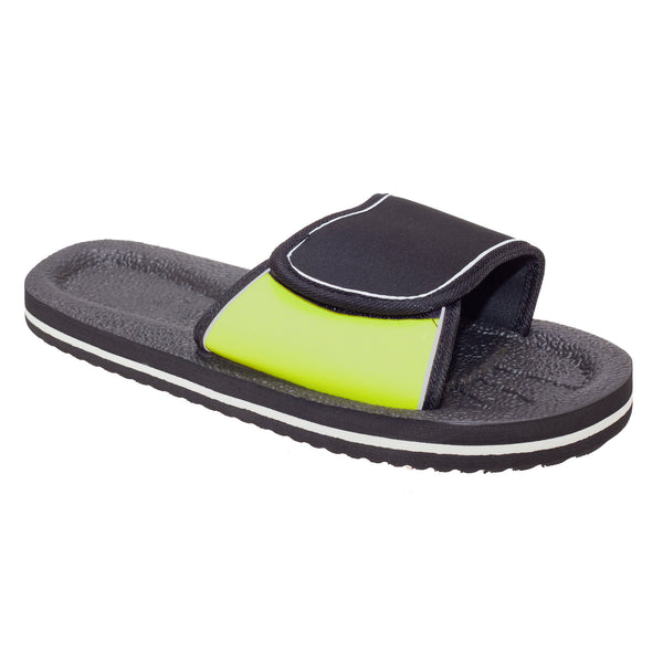 Black-Lime - Front - FLOSO Mens Two Tone Touch Fastening Flip Flops